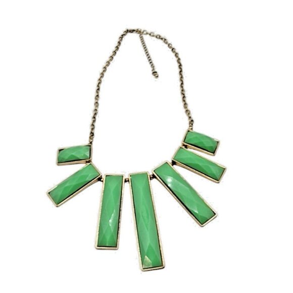 Green Gold Tribal Bar Faceted Necklace Graduated Spring Summer Easter Statement - Picture 2 of 4